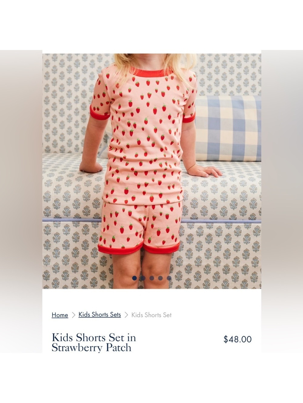 LAKE Girls Strawberry Patch Pajama Set Cotton Sleepwear Size 6